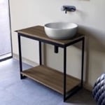 Scarabeo 1807-SOL4-89 Console Sink Vanity With Ceramic Vessel Sink and Natural Brown Oak Shelf